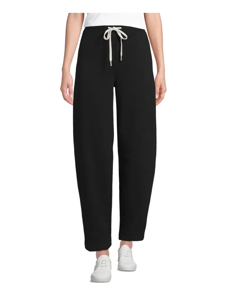 Женские спортивные брюки Serious Sweats High Rise Barrel Pants с высокой посадкой Lands' End — изображение 1 из 3, черный