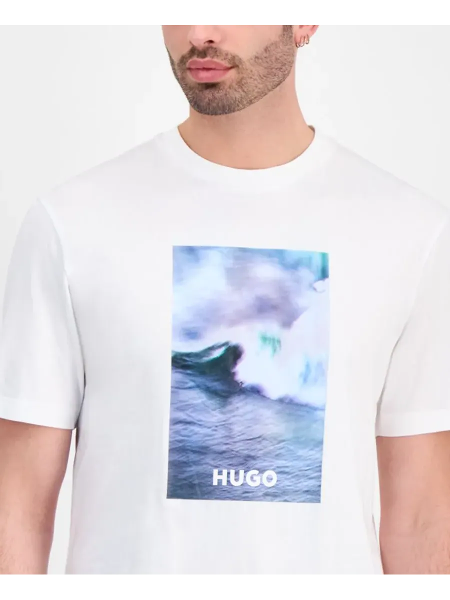 Мужская футболка Hugo с аппликацией в виде волны Hugo Boss — изображение 3 из 4, белый