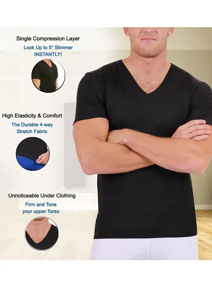 Мужская футболка с V-образным вырезом Insta Slim Compression, короткий рукав, для высоких и полных — изображение 4 из 5