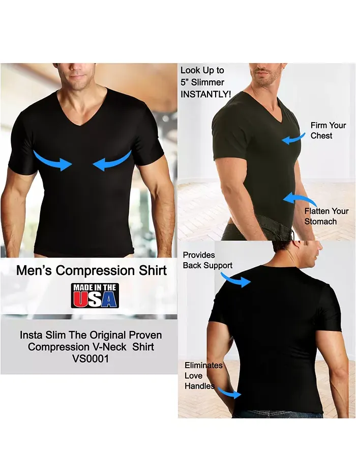 Мужская футболка с V-образным вырезом Insta Slim Compression, короткий рукав, для высоких и полных — изображение 5 из 5