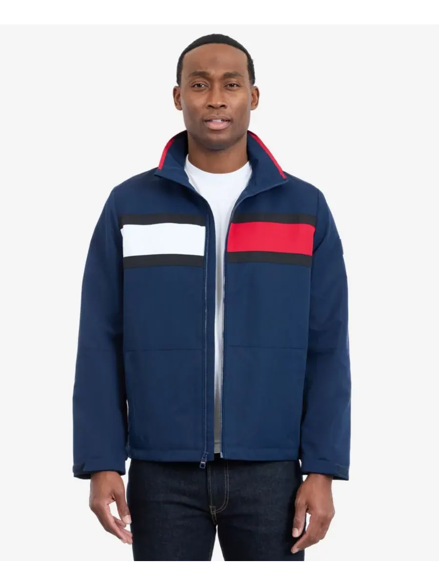 Tommy Hilfiger Мужская куртка с длинными рукавами и логотипом в парусиновом стиле — изображение 1 из 7, темно-синий