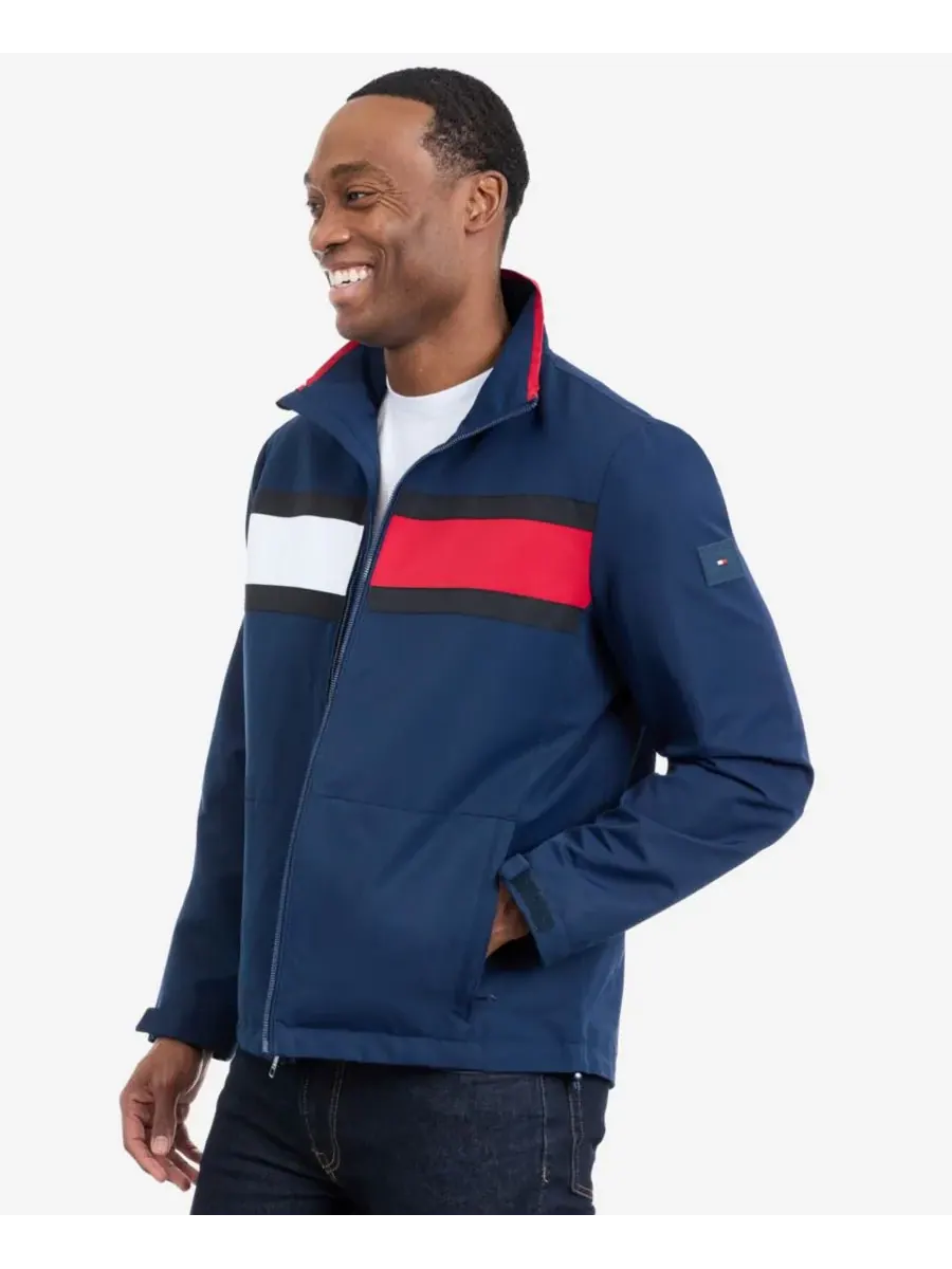 Tommy Hilfiger Мужская куртка с длинными рукавами и логотипом в парусиновом стиле — изображение 3 из 7, темно-синий