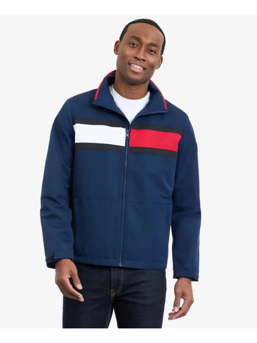 Tommy Hilfiger Мужская куртка с длинными рукавами и логотипом в парусиновом стиле — изображение 6 из 7, темно-синий