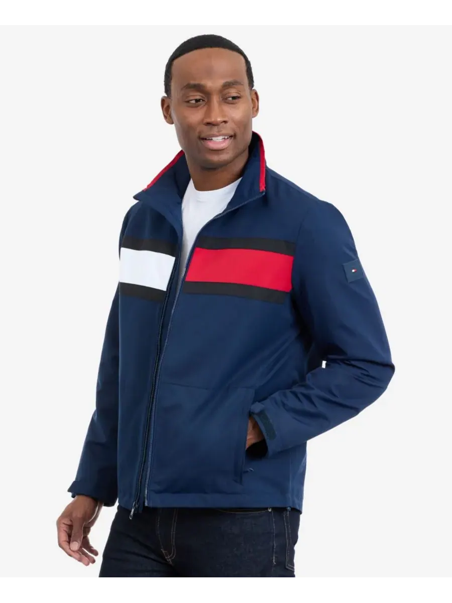 Tommy Hilfiger Мужская куртка с длинными рукавами и логотипом в парусиновом стиле — изображение 7 из 7, темно-синий