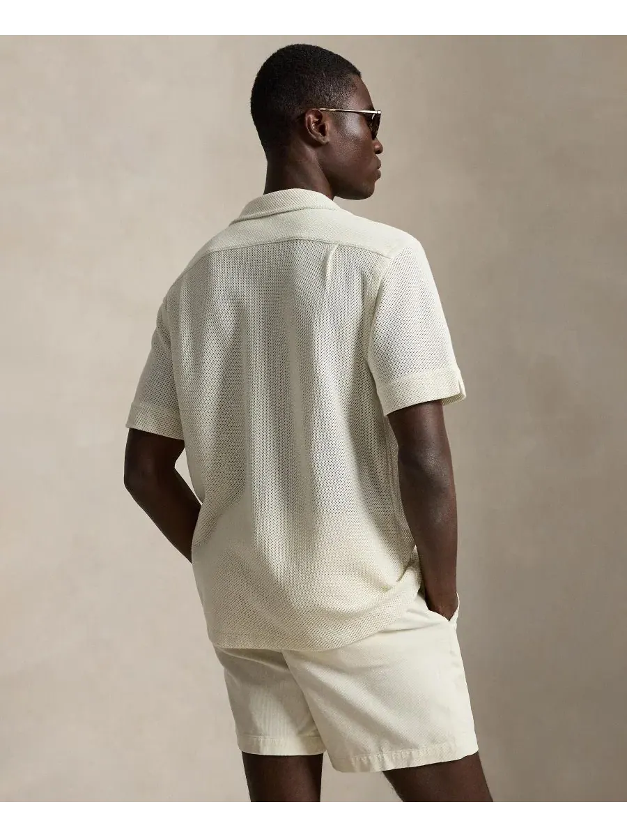 Рубашка с коротким рукавом из фактурного пике с вышивкой Pony Polo Ralph Lauren — изображение 4 из 5, бледный кремовый