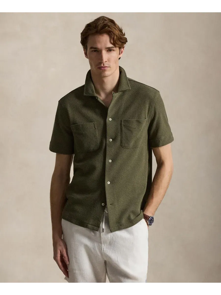 Рубашка с текстурным пойнтелем и вышивкой Pony Polo Ralph Lauren — изображение 1 из 5, оливковый