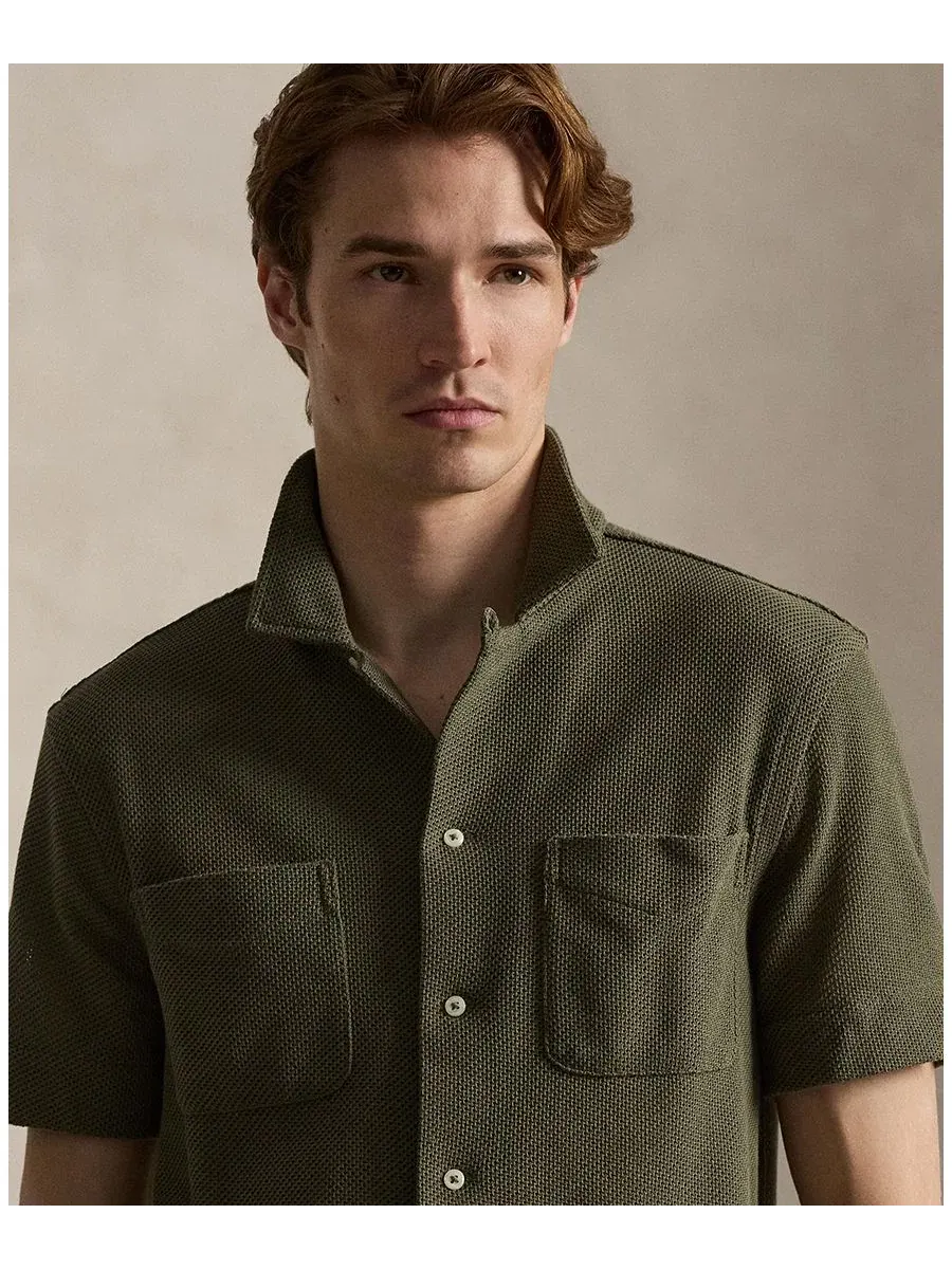 Рубашка с текстурным пойнтелем и вышивкой Pony Polo Ralph Lauren — изображение 3 из 5, оливковый