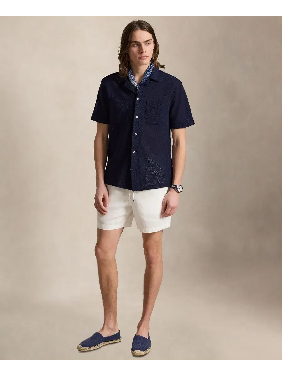 Рубашка с коротким рукавом из текстурного пике с вышивкой Polo Ralph Lauren — изображение 2 из 5, темно-синий