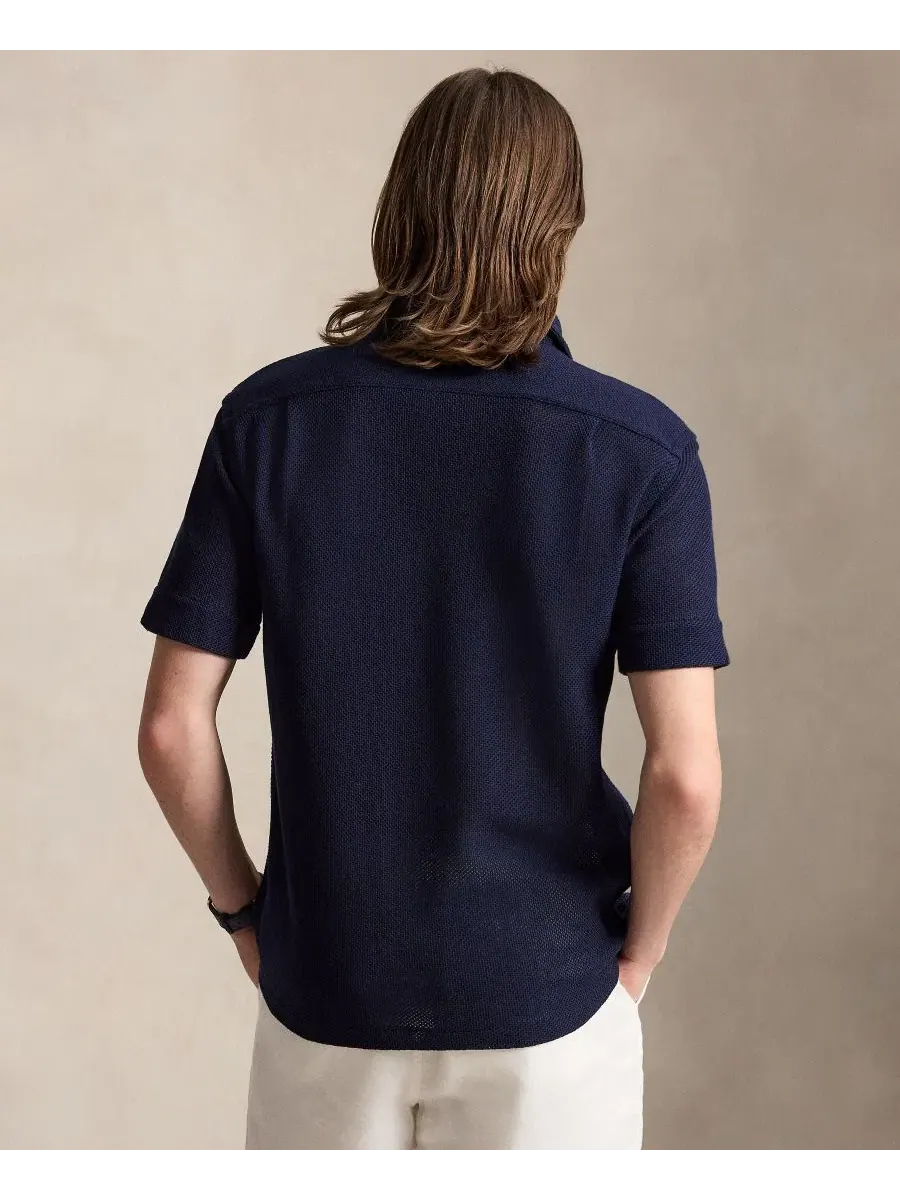 Рубашка с коротким рукавом из текстурного пике с вышивкой Polo Ralph Lauren — изображение 4 из 5, темно-синий