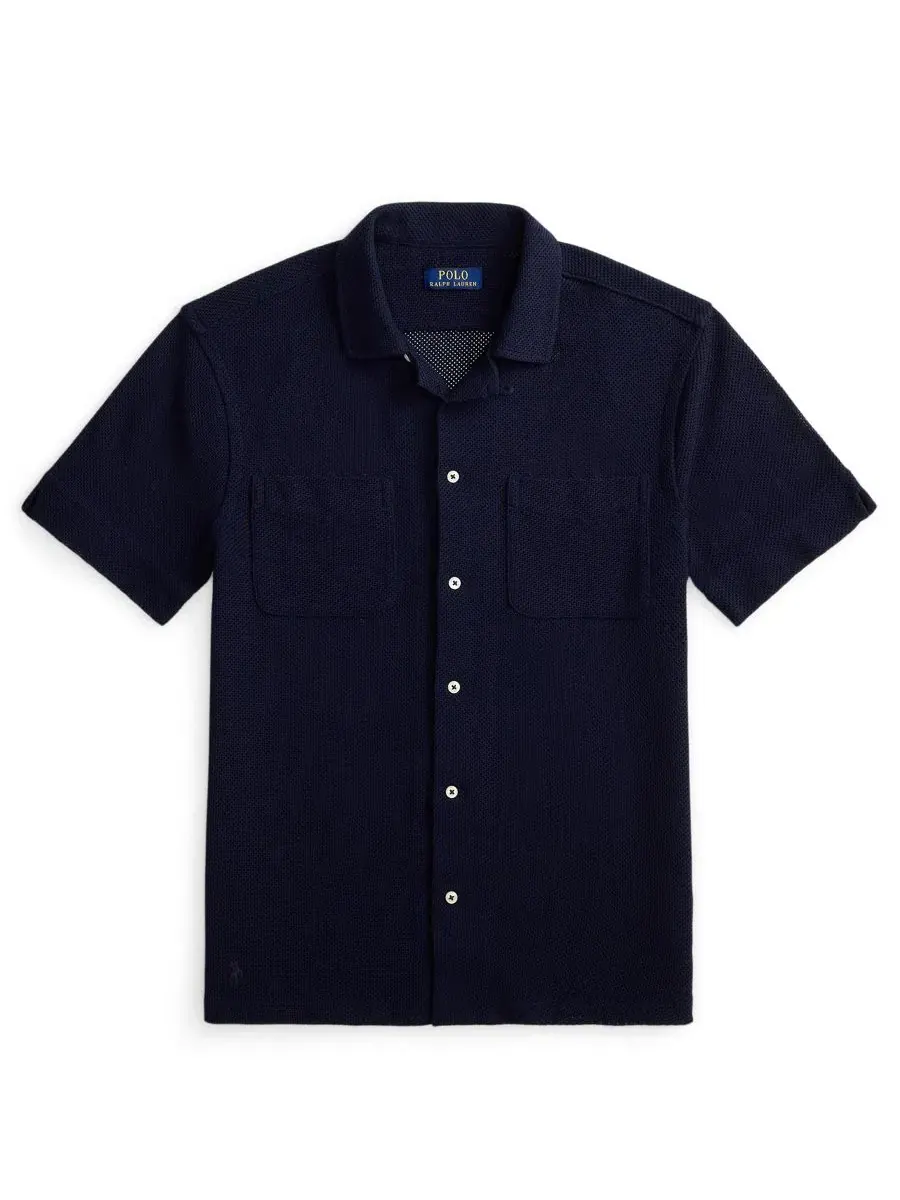 Рубашка с коротким рукавом из текстурного пике с вышивкой Polo Ralph Lauren — изображение 5 из 5, темно-синий