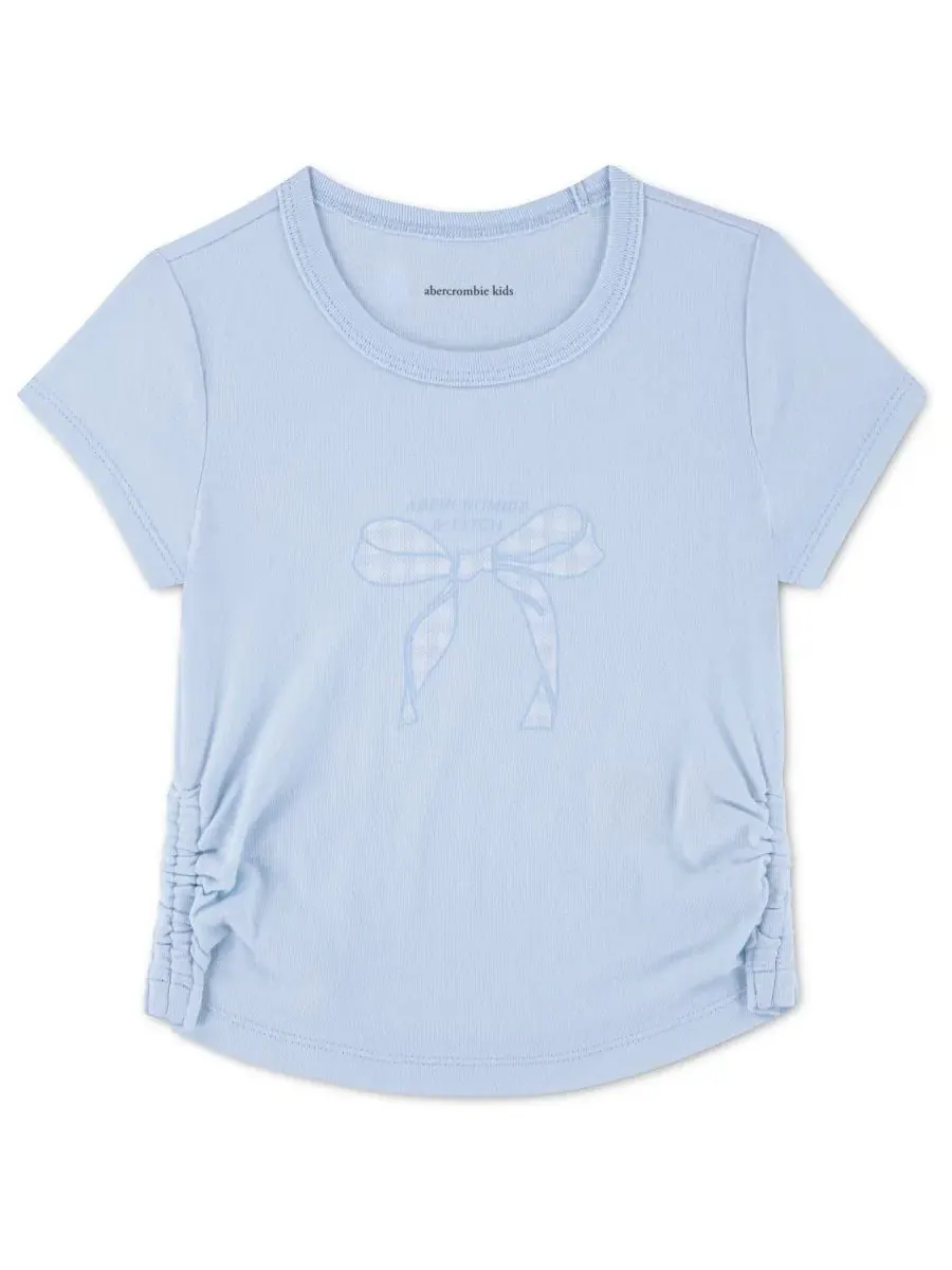 Детская футболка с коротким рукавом в клетку с бантом для девочек 2T-5T Abercrombie Kids — изображение 1 из 3, синий