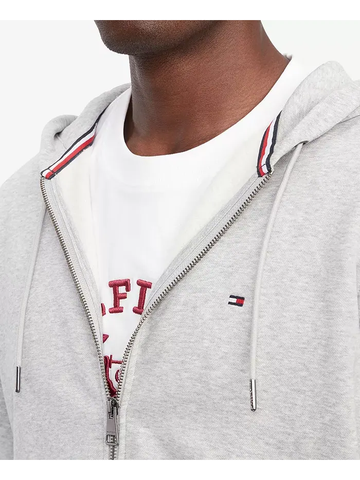 Мужская худи с длинным рукавом на молнии и логотипом-флагом Tommy Hilfiger — изображение 3 из 4, светлый серый