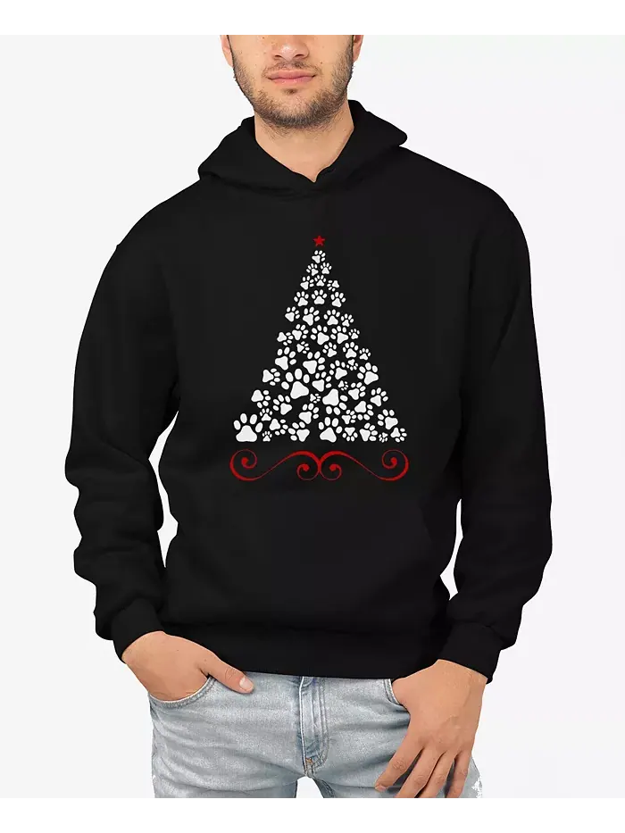 Мужская толстовка с капюшоном Paw Christmas Tree Word Art LA Pop Art — изображение 1 из 3, черный