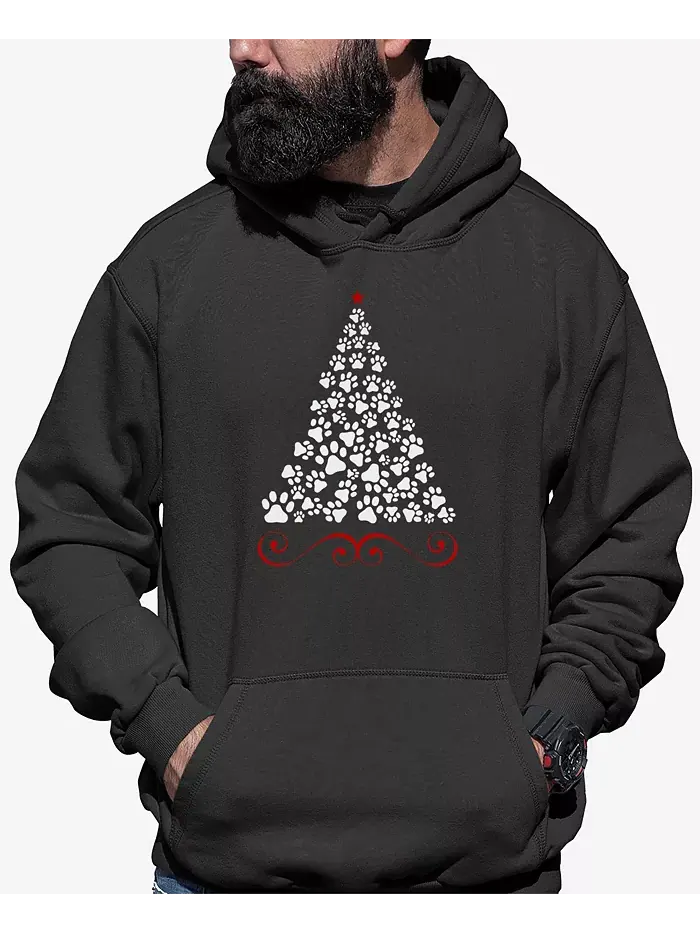 Мужская толстовка с капюшоном Paw Christmas Tree Word Art LA Pop Art — изображение 1 из 5, серый