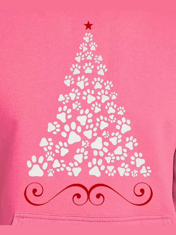 Мужская толстовка с капюшоном Paw Christmas Tree Word Art LA Pop Art — изображение 3 из 5, розовый