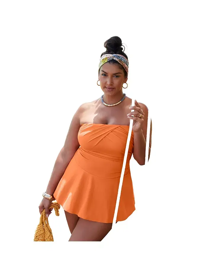 Женский купальник-бандо с юбкой-рюшами Swimsuits for All — розовый