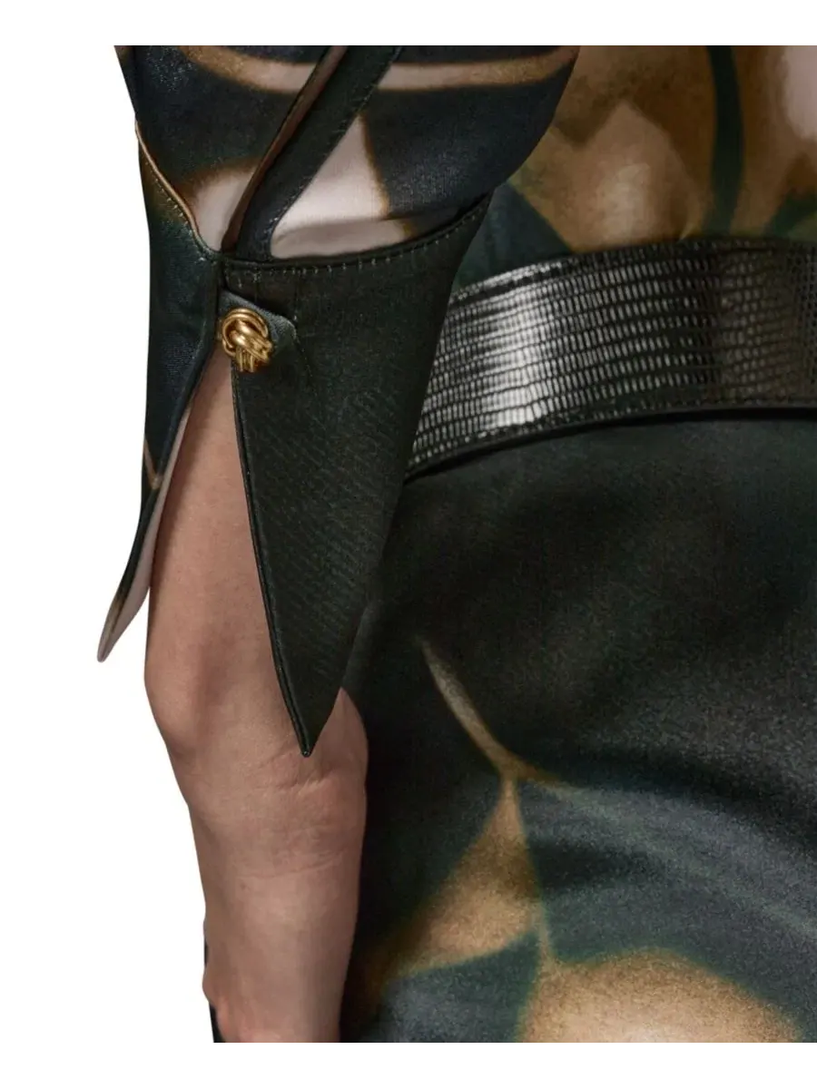 Платье-трапеция с поясом, с длинным рукавом Donna Karan New York — изображение 5 из 7, оливковый мульти