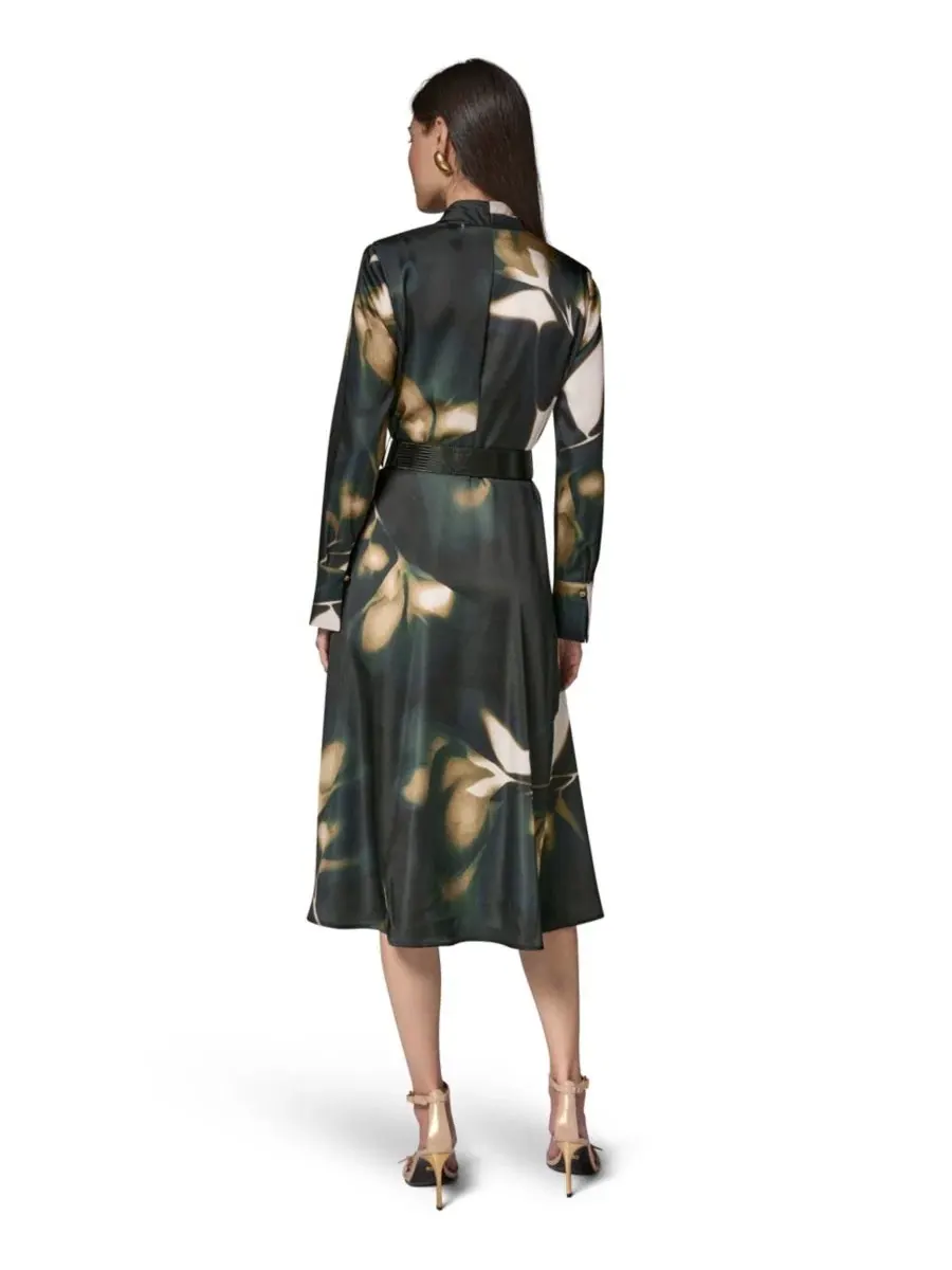 Платье-трапеция с поясом, с длинным рукавом Donna Karan New York — изображение 6 из 7, оливковый мульти