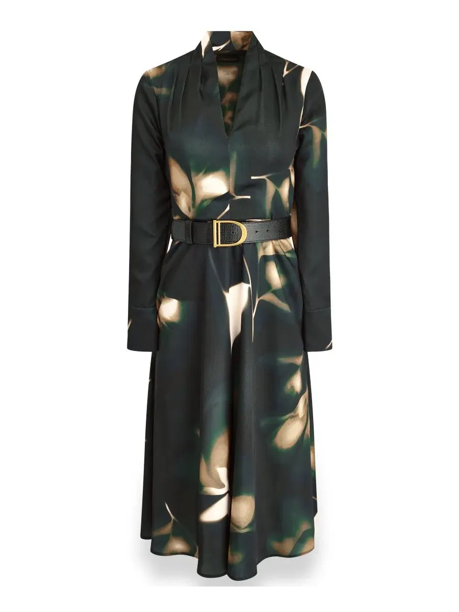 Платье-трапеция с поясом, с длинным рукавом Donna Karan New York — изображение 7 из 7, оливковый мульти