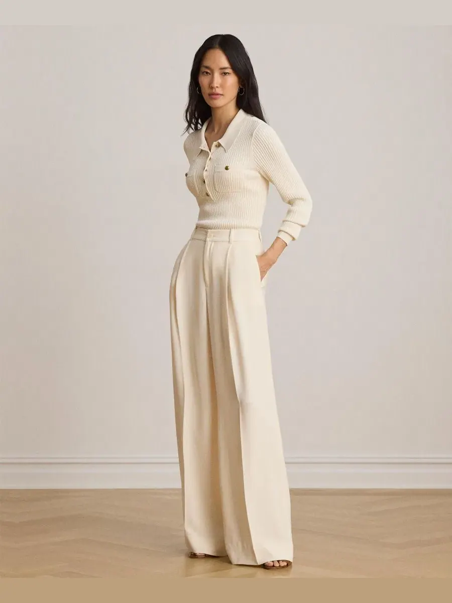 Брюки прямого кроя с высокой посадкой, с защипами и стрелками Lauren Ralph Lauren — изображение 2 из 6, кремовый