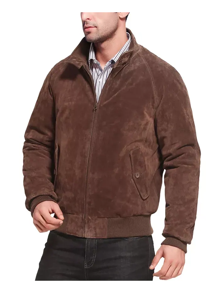Мужская кожаная куртка-бомбер из замши WWII Landing Leathers — изображение 2 из 3, коричневый