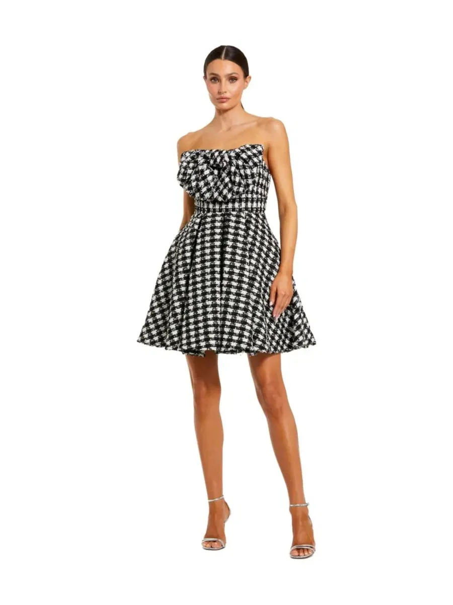 Платье-миди из букле без бретелек с бантом Houndstooth Mac Duggal — изображение 1 из 3, белый
