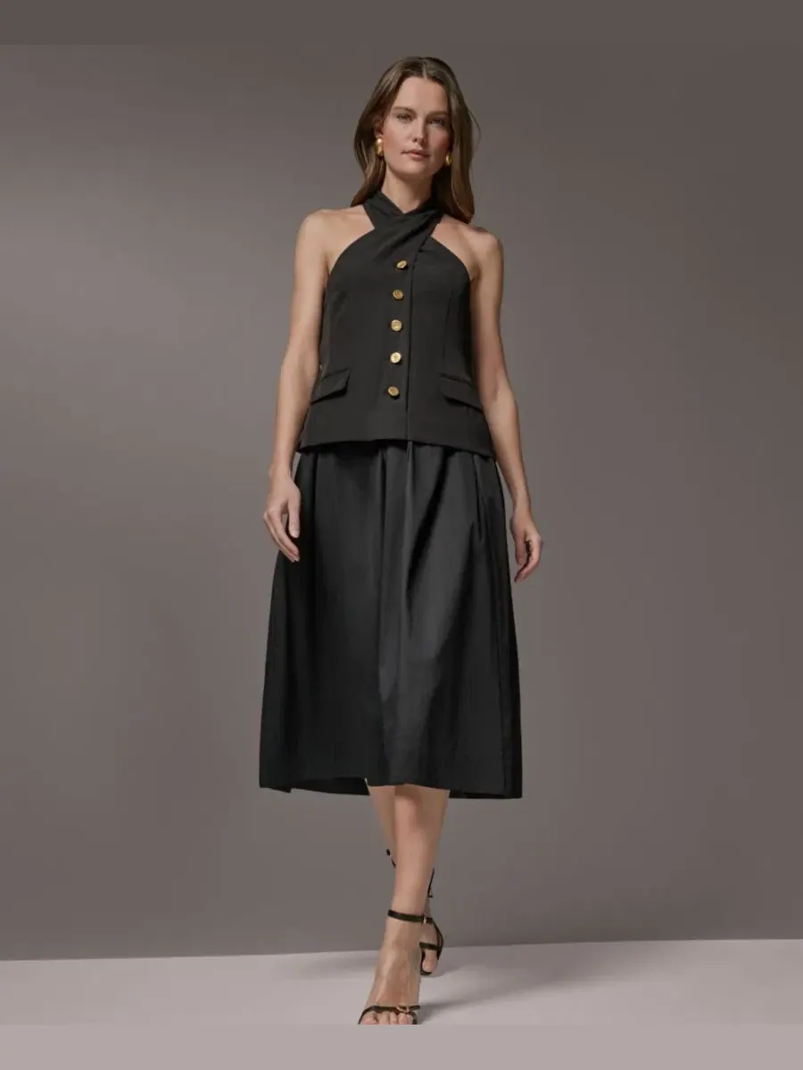Платье-трапеция без рукавов с запахом Petite Twist Halter Neck Donna Karan New York — изображение 11 из 14, черный