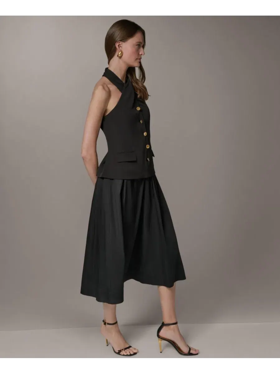 Платье-трапеция без рукавов с запахом Petite Twist Halter Neck Donna Karan New York — изображение 3 из 14, черный