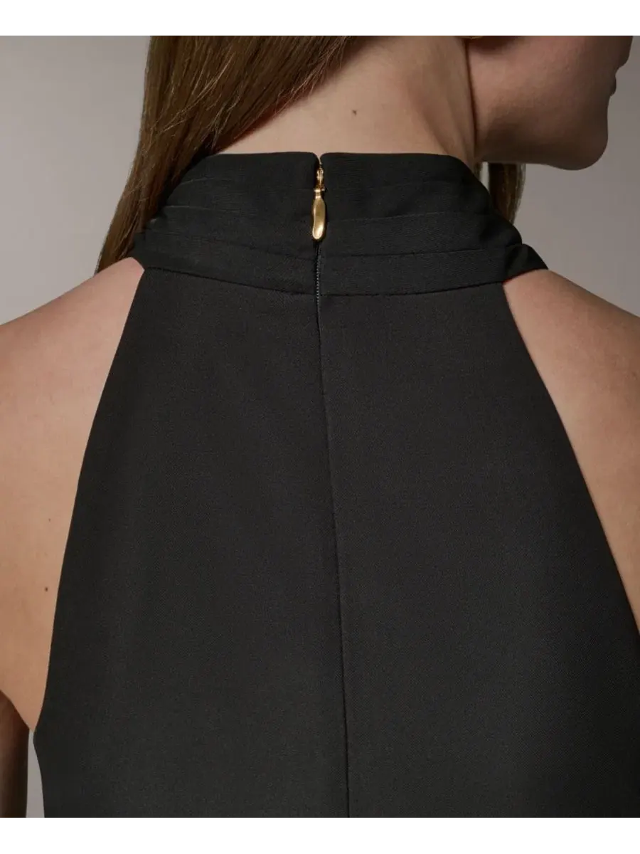 Платье-трапеция без рукавов с запахом Petite Twist Halter Neck Donna Karan New York — изображение 8 из 14, черный