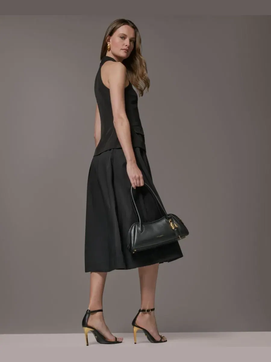 Платье-трапеция без рукавов с запахом Petite Twist Halter Neck Donna Karan New York — изображение 9 из 14, черный