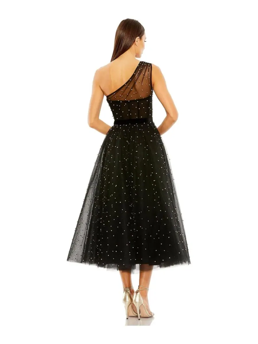 Платье-миди с одним плечом Pearl Beaded Mac Duggal — изображение 2 из 3, черный