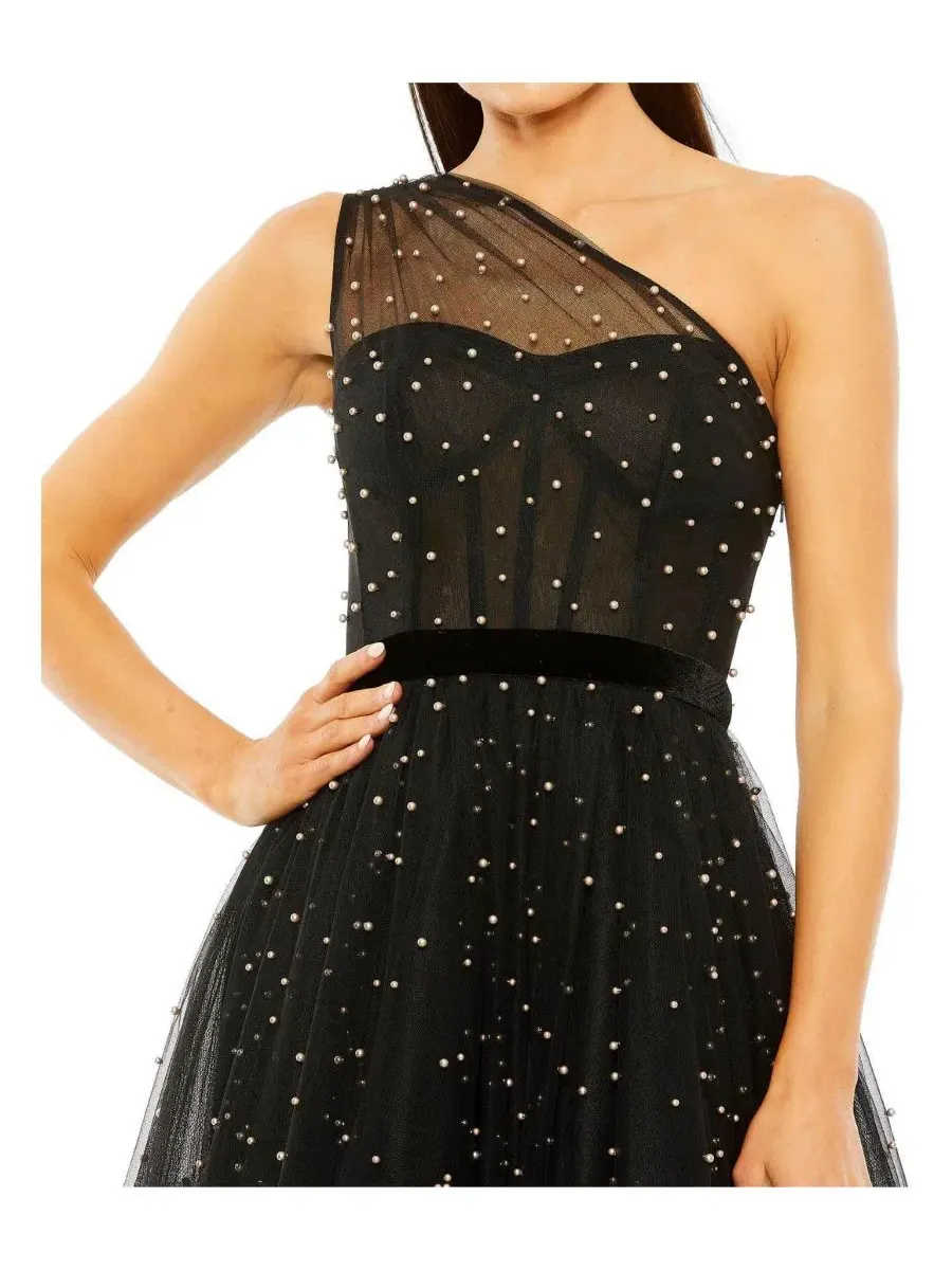 Платье-миди с одним плечом Pearl Beaded Mac Duggal — изображение 3 из 3, черный
