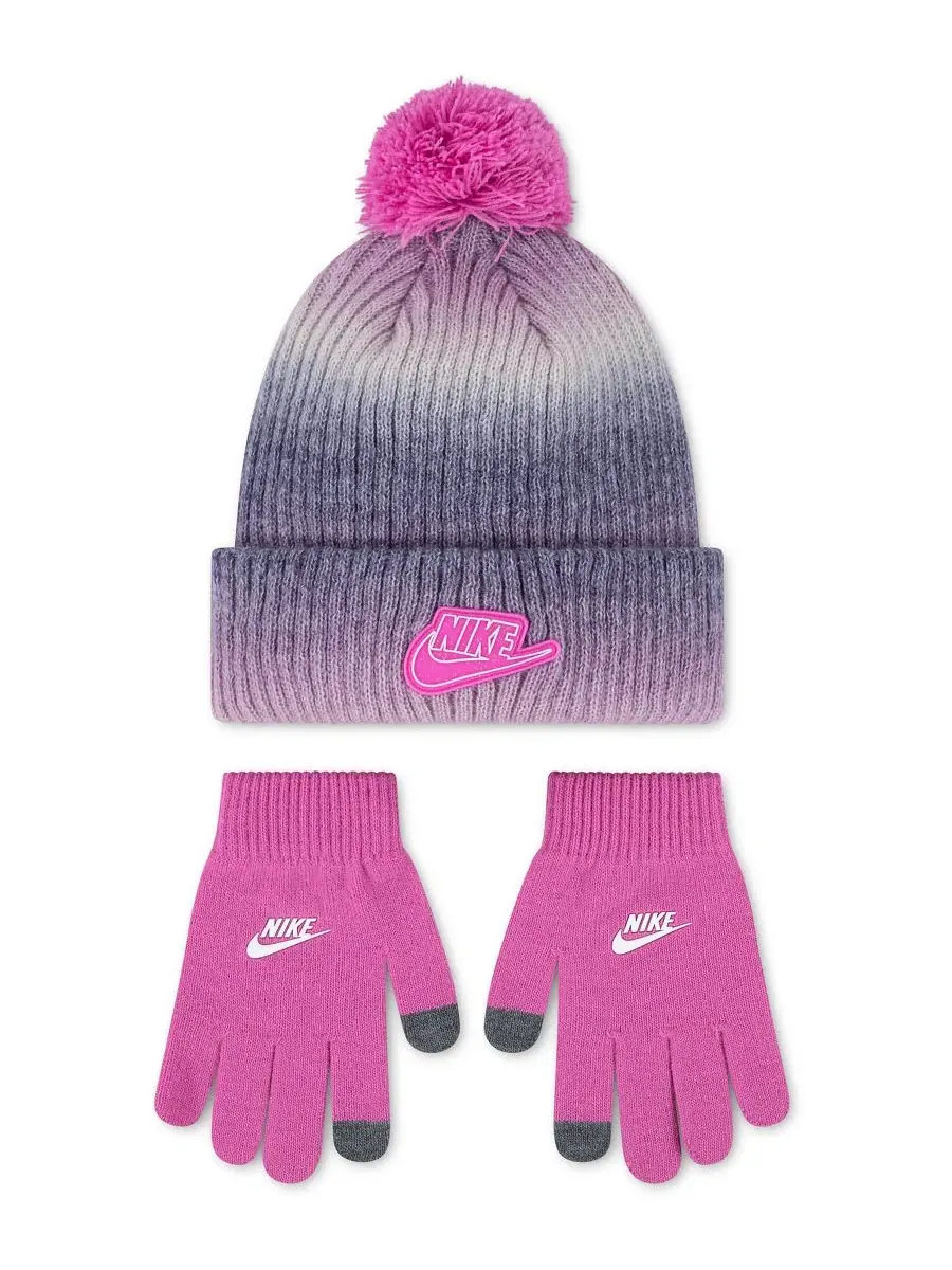 Комплект из шапки и перчаток Nike Gradient Peak Pom — изображение 1 из 4, розовый