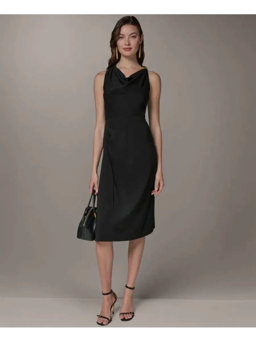 Платье-миди без рукавов с запахом Donna Karan New York — изображение 1 из 7, черный