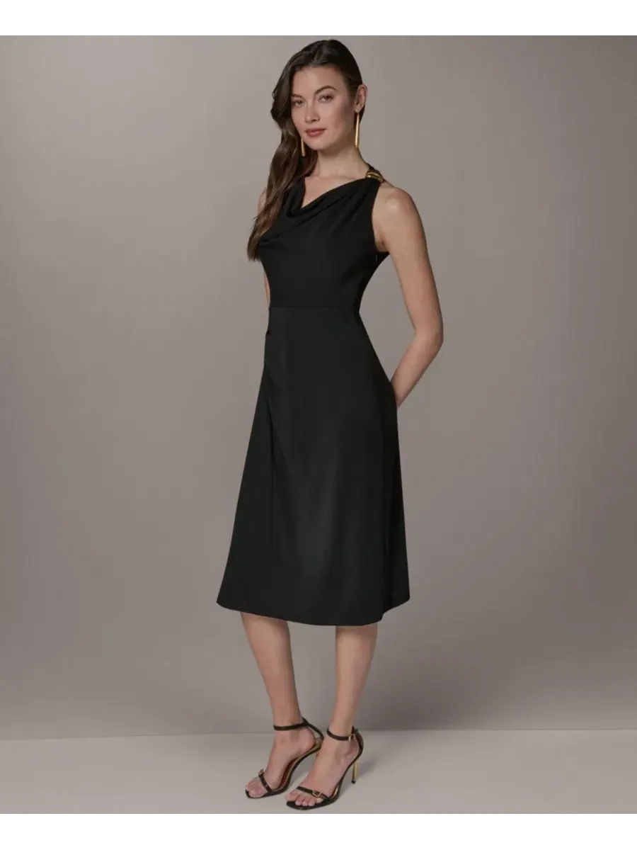 Платье-миди без рукавов с запахом Donna Karan New York — изображение 2 из 7, черный
