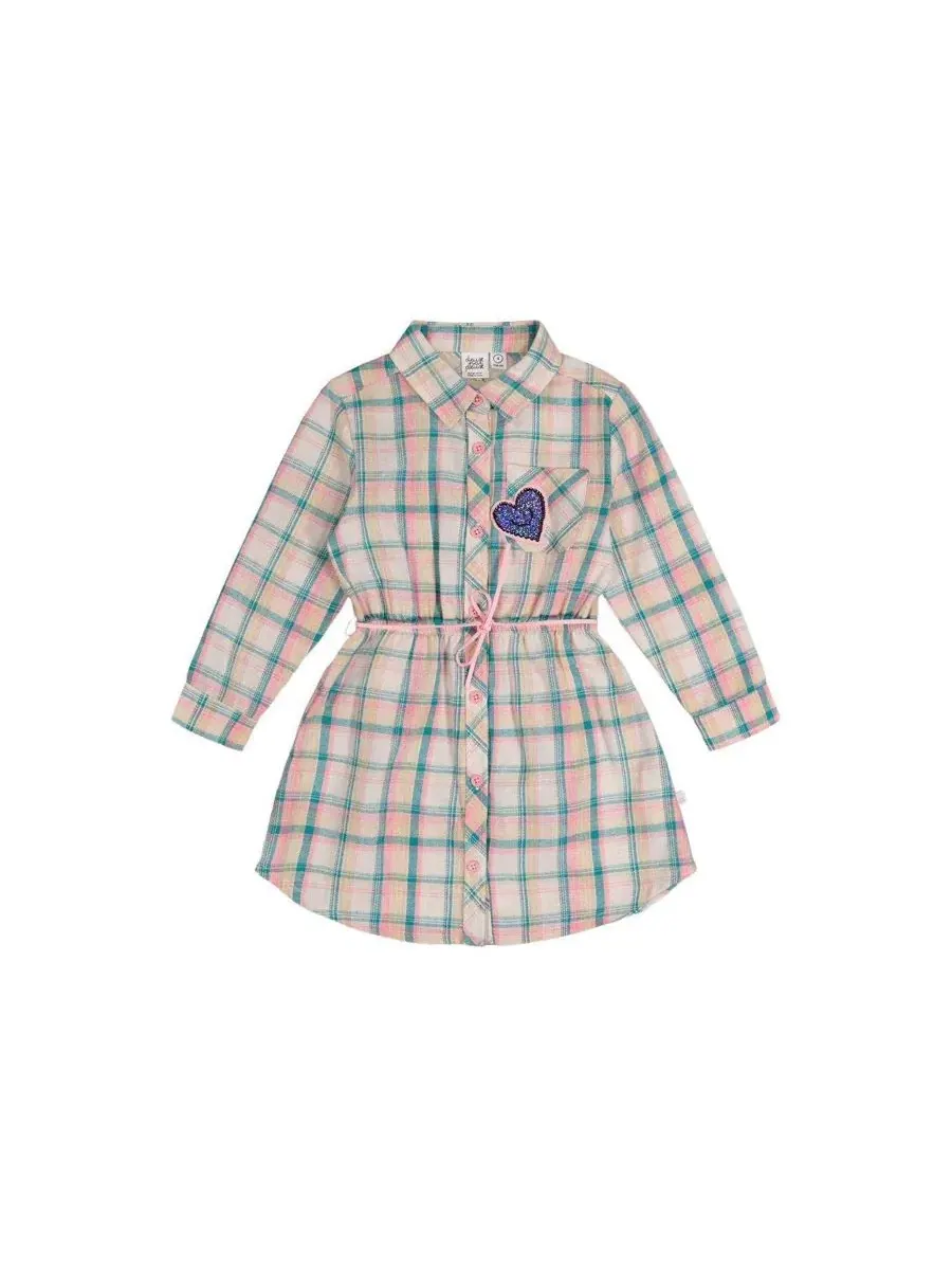 Платье-рубашка с поясом Ivy Kids Deux par Deux — изображение 1 из 7, зеленый розовый