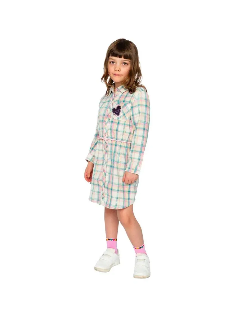 Платье-рубашка с поясом Ivy Kids Deux par Deux — изображение 3 из 7, зеленый розовый
