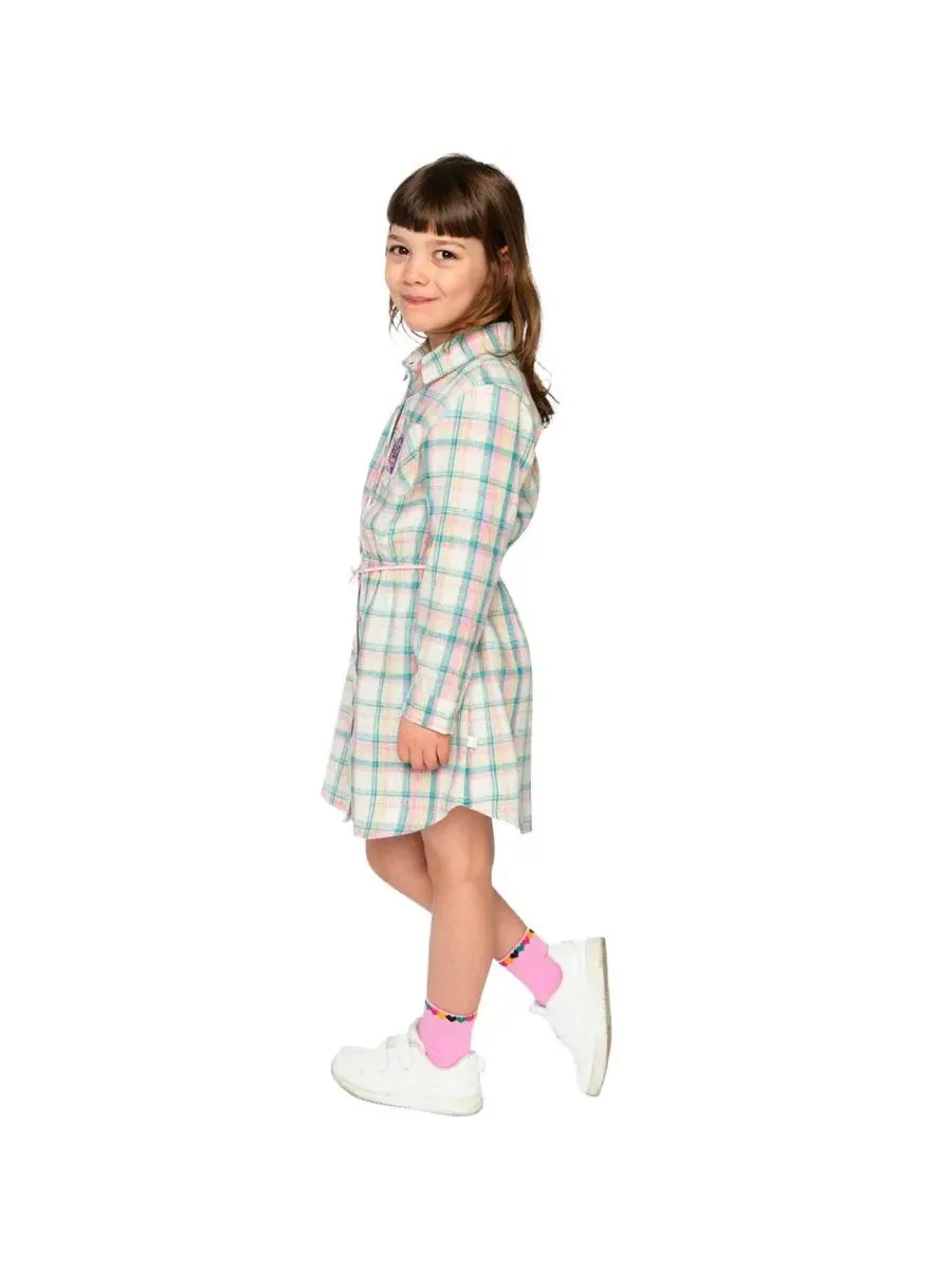 Платье-рубашка с поясом Ivy Kids Deux par Deux — изображение 4 из 7, зеленый розовый