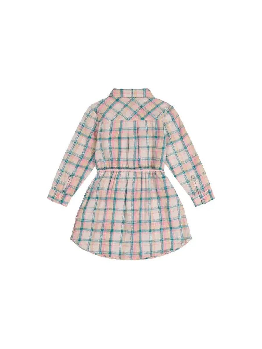 Платье-рубашка с поясом Ivy Kids Deux par Deux — изображение 6 из 7, зеленый розовый