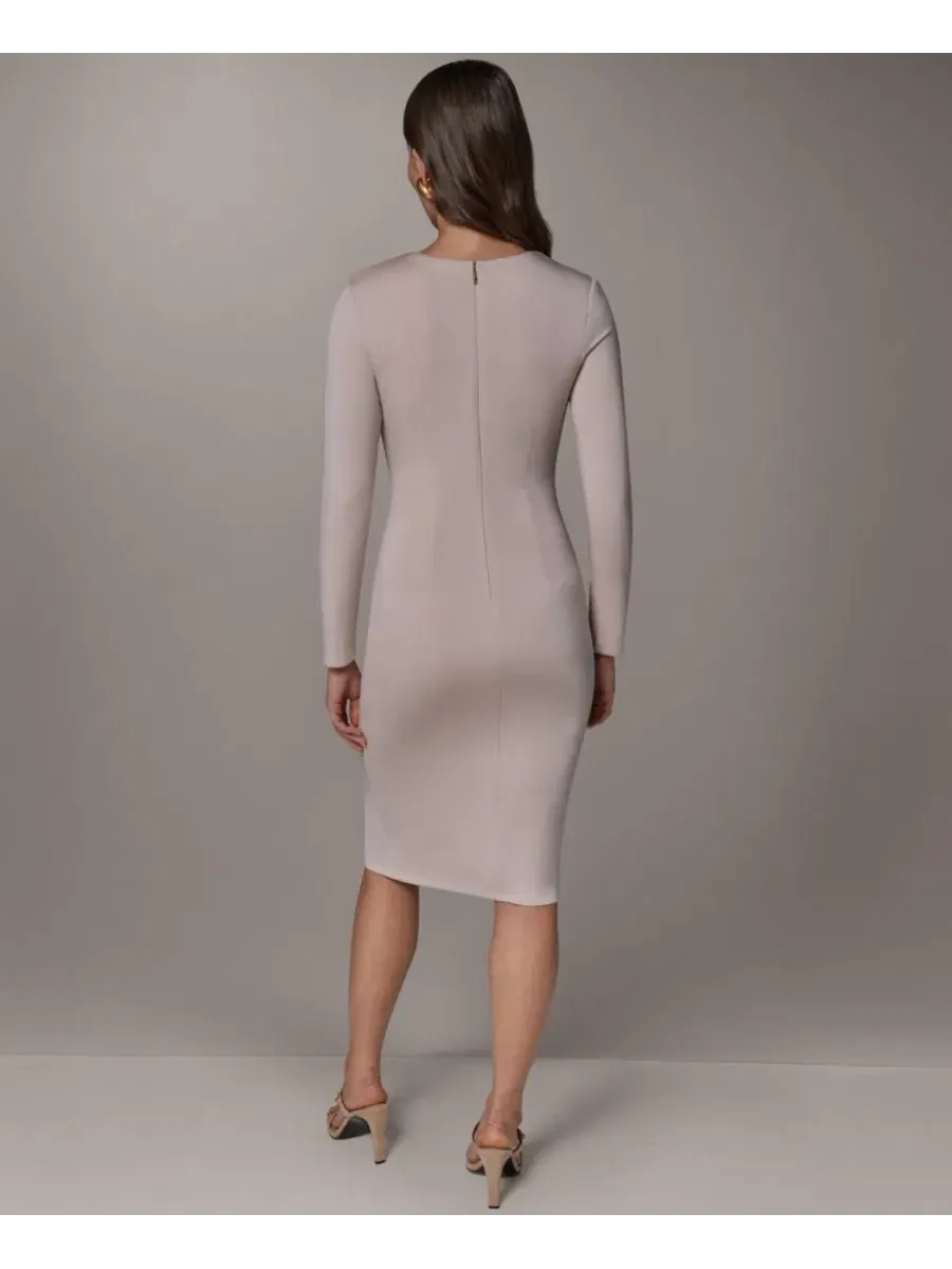 Платье-футляр с асимметричным вырезом и длинным рукавом Donna Karan New York — изображение 5 из 5, овсяное молоко