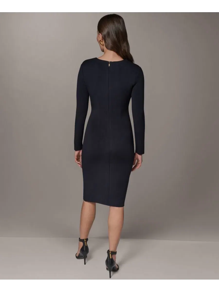 Платье-футляр с асимметричным вырезом, с длинным рукавом Donna Karan New York — изображение 5 из 5, черный