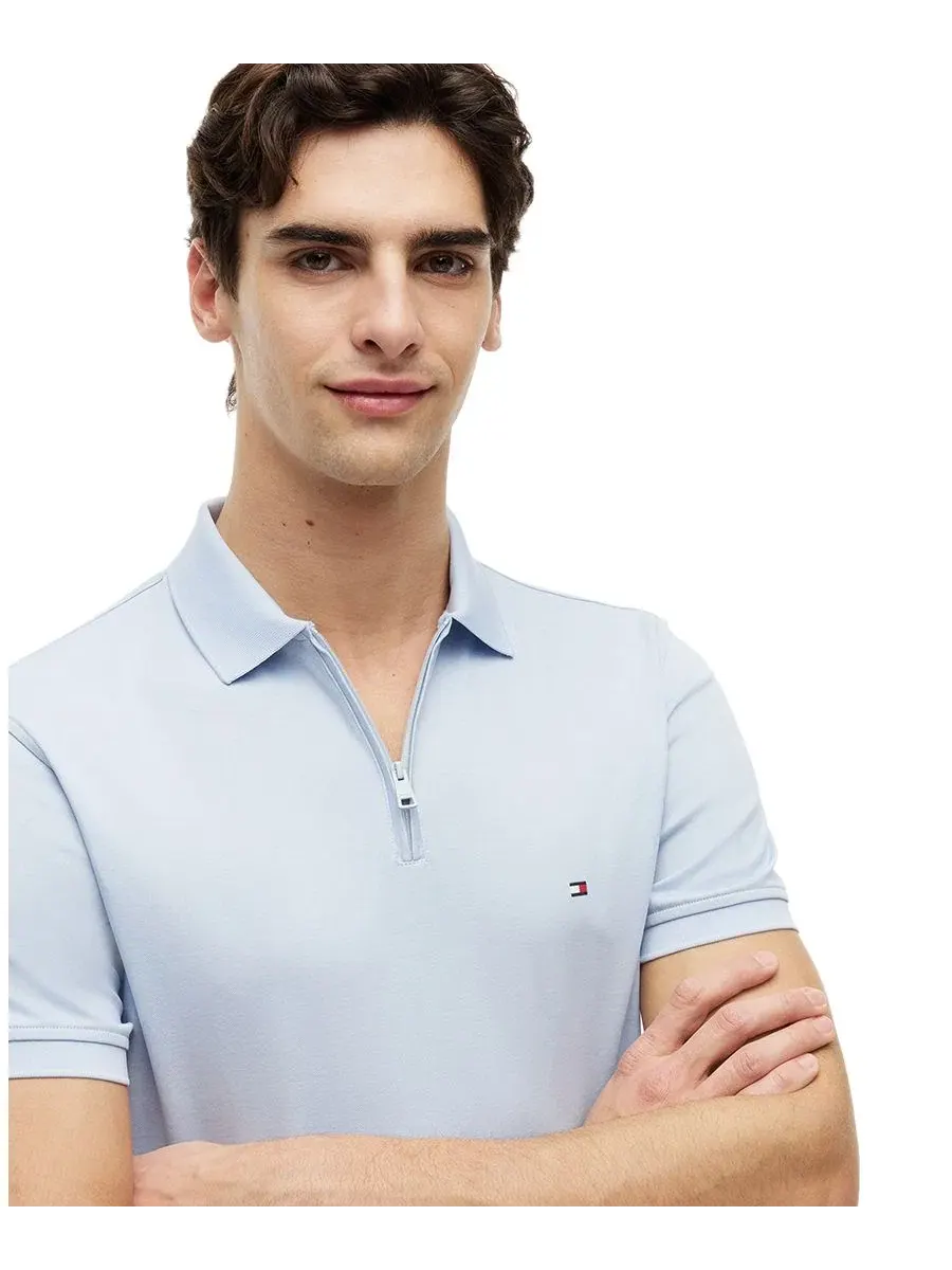 Поло с коротким рукавом, на молнии, хлопковое Tommy Hilfiger — изображение 3 из 4, синий/белый