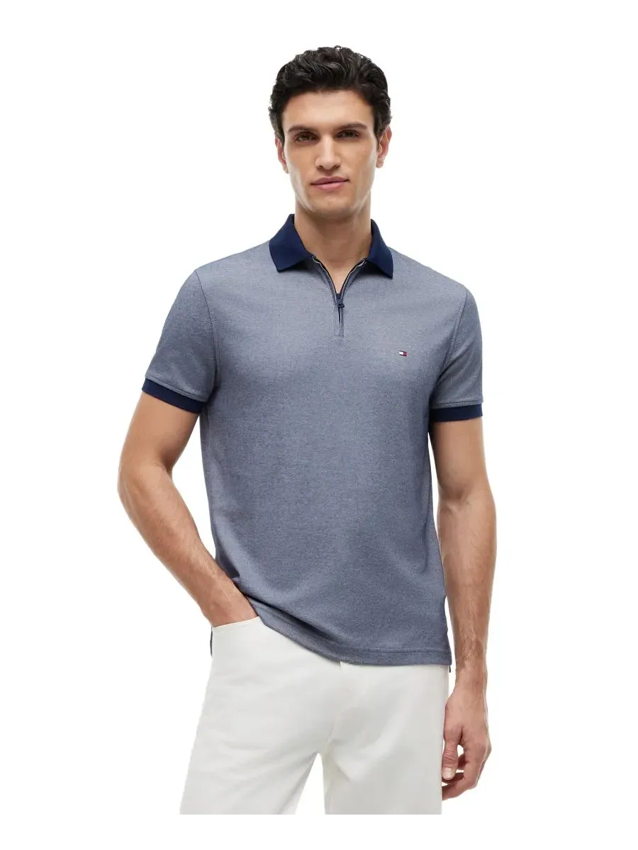 Мужская поло-рубашка с застежкой-молнией, regular fit Tommy Hilfiger — изображение 1 из 4, темно-синий/белый