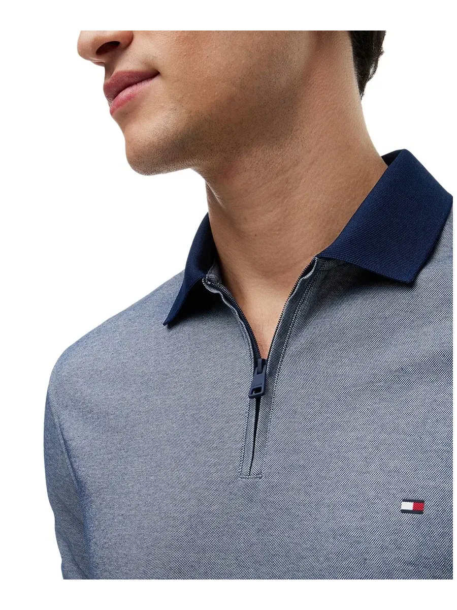 Мужская поло-рубашка с застежкой-молнией, regular fit Tommy Hilfiger — изображение 3 из 4, темно-синий/белый