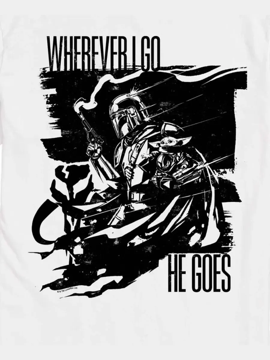 Футболка с принтом The Mandalorian & Grogu Wherever I Go AIRWAVES — изображение 3 из 3, белый