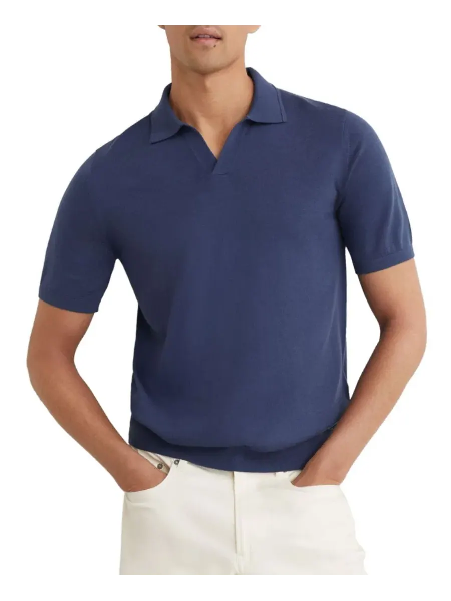 Мужское поло из мериносовой шерсти Duchie Open Collar REISS — синий