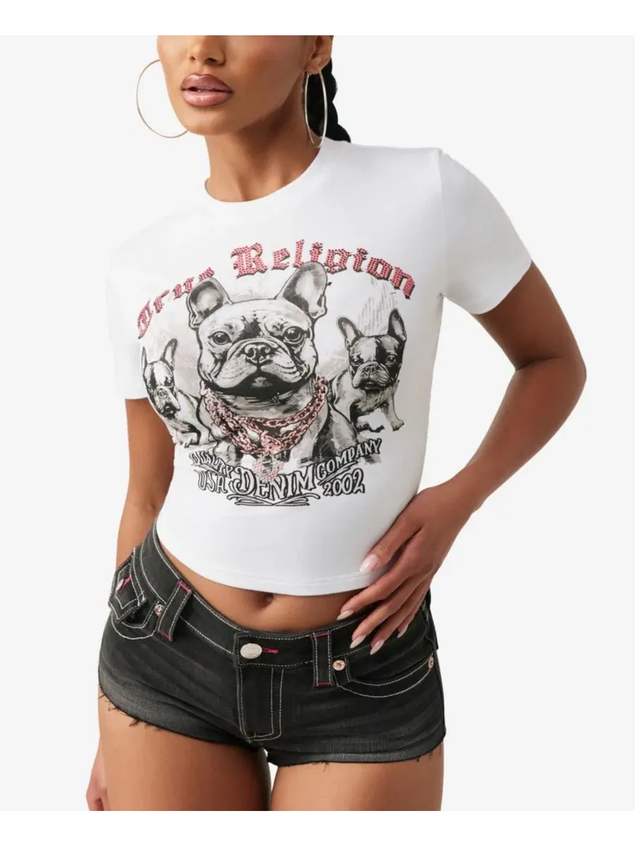 Футболка с принтом Crystal Frenchie Baby True Religion — изображение 1 из 3, белый
