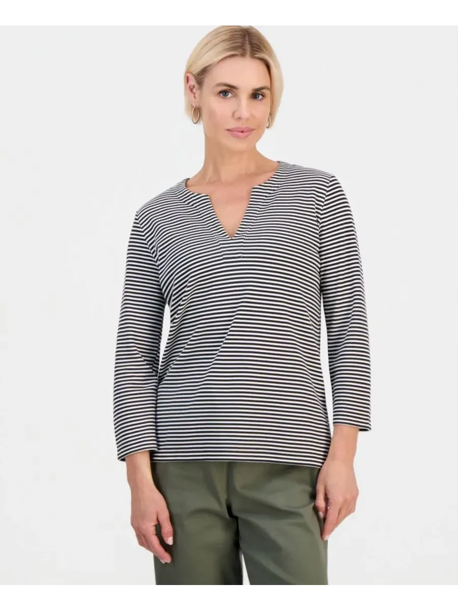 Туника с разрезом и рукавом 3/4, модель Petite Split-Neck 3/4-Sleeve Tunic Style & Co — изображение 1 из 3, глубокий черный