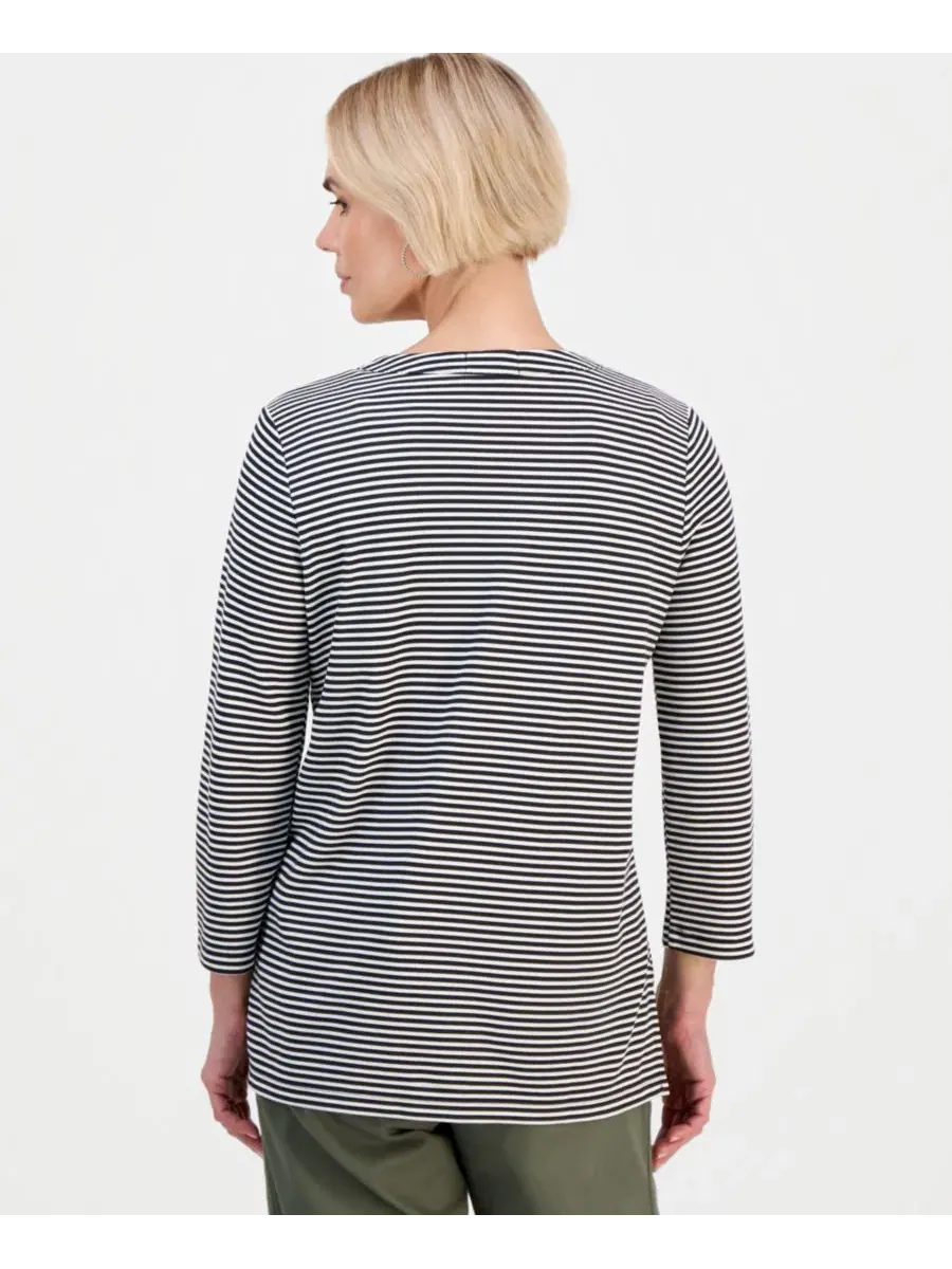 Туника с разрезом и рукавом 3/4, модель Petite Split-Neck 3/4-Sleeve Tunic Style & Co — изображение 2 из 3, глубокий черный
