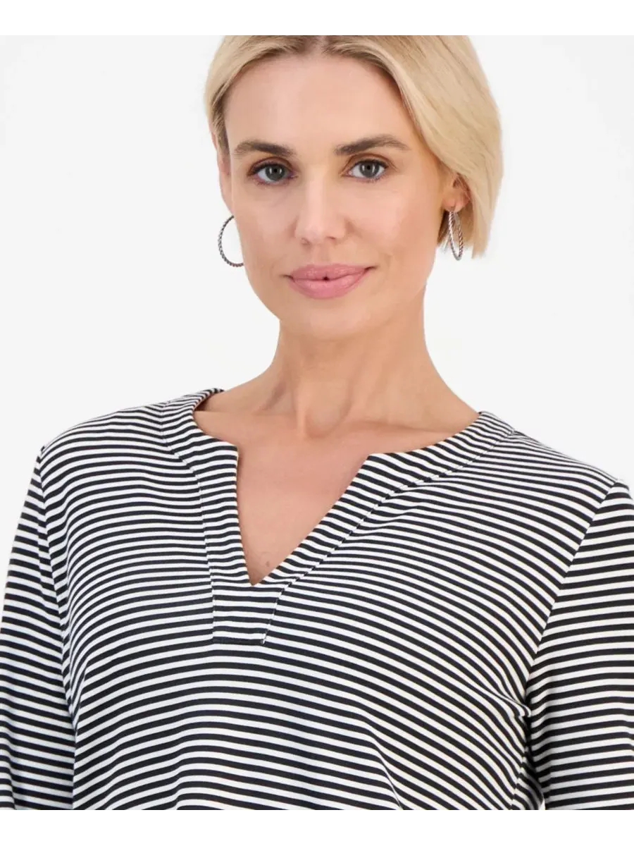 Туника с разрезом и рукавом 3/4, модель Petite Split-Neck 3/4-Sleeve Tunic Style & Co — изображение 3 из 3, глубокий черный